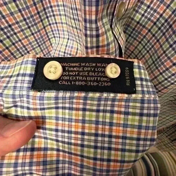 Scott Barber Button Down Shirt Mens Large - Long sleeve. Blue/Green/Orange Plaid - Picture 4 of 9